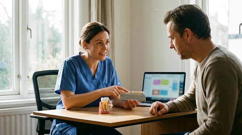 Dentist discussing cosmetic treatment options with a patient during a consultation