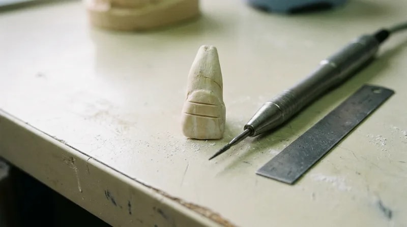 Two tooth models compared side by side showing the thin layer of enamel a veneer requires