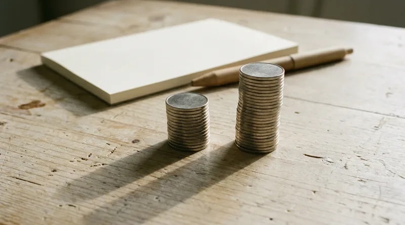 Two coin stacks of different heights representing yearly cost under two dental payment routes