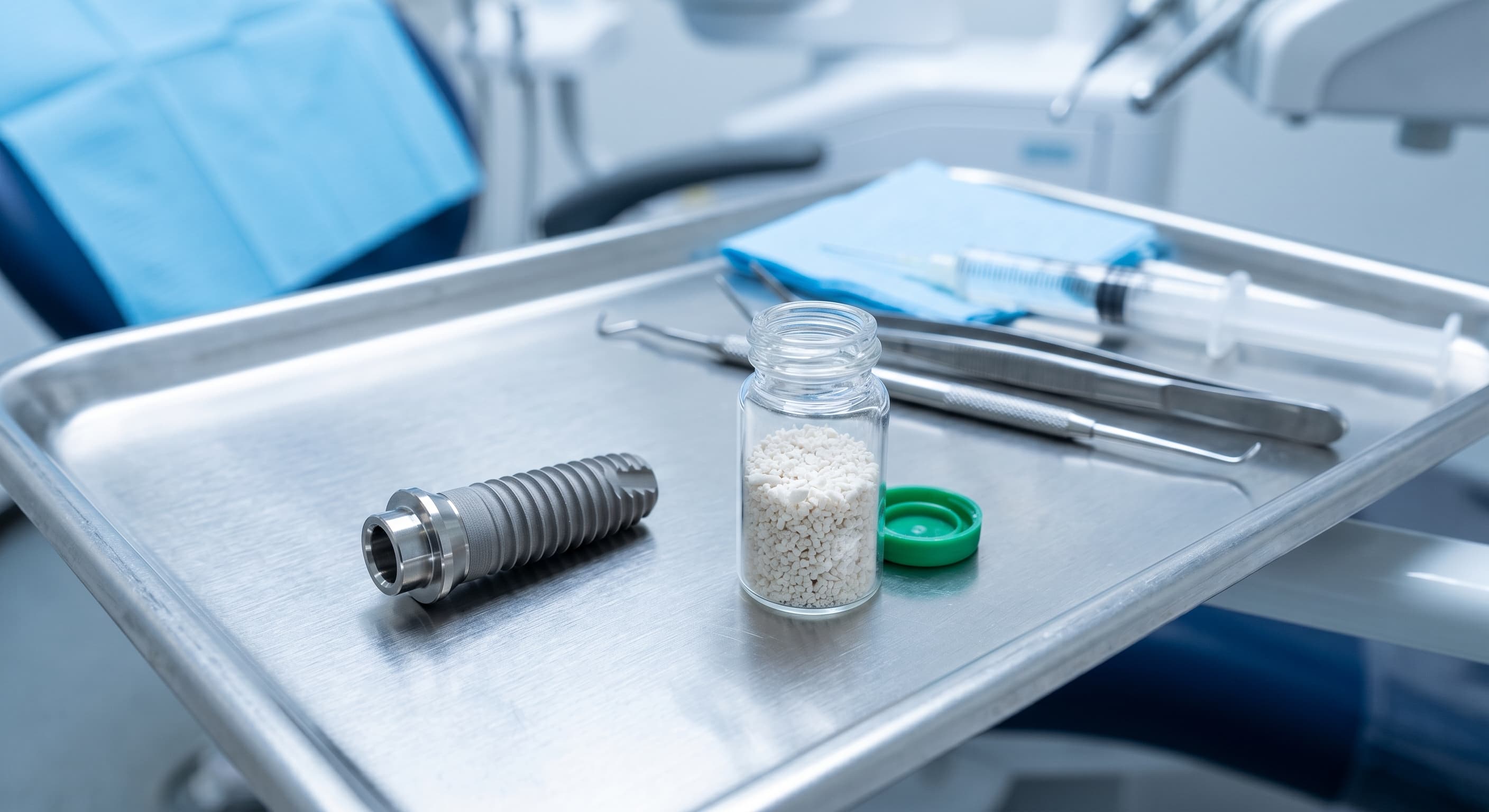 Bone Graft Material and Dental Implant Post on Clinical Surface