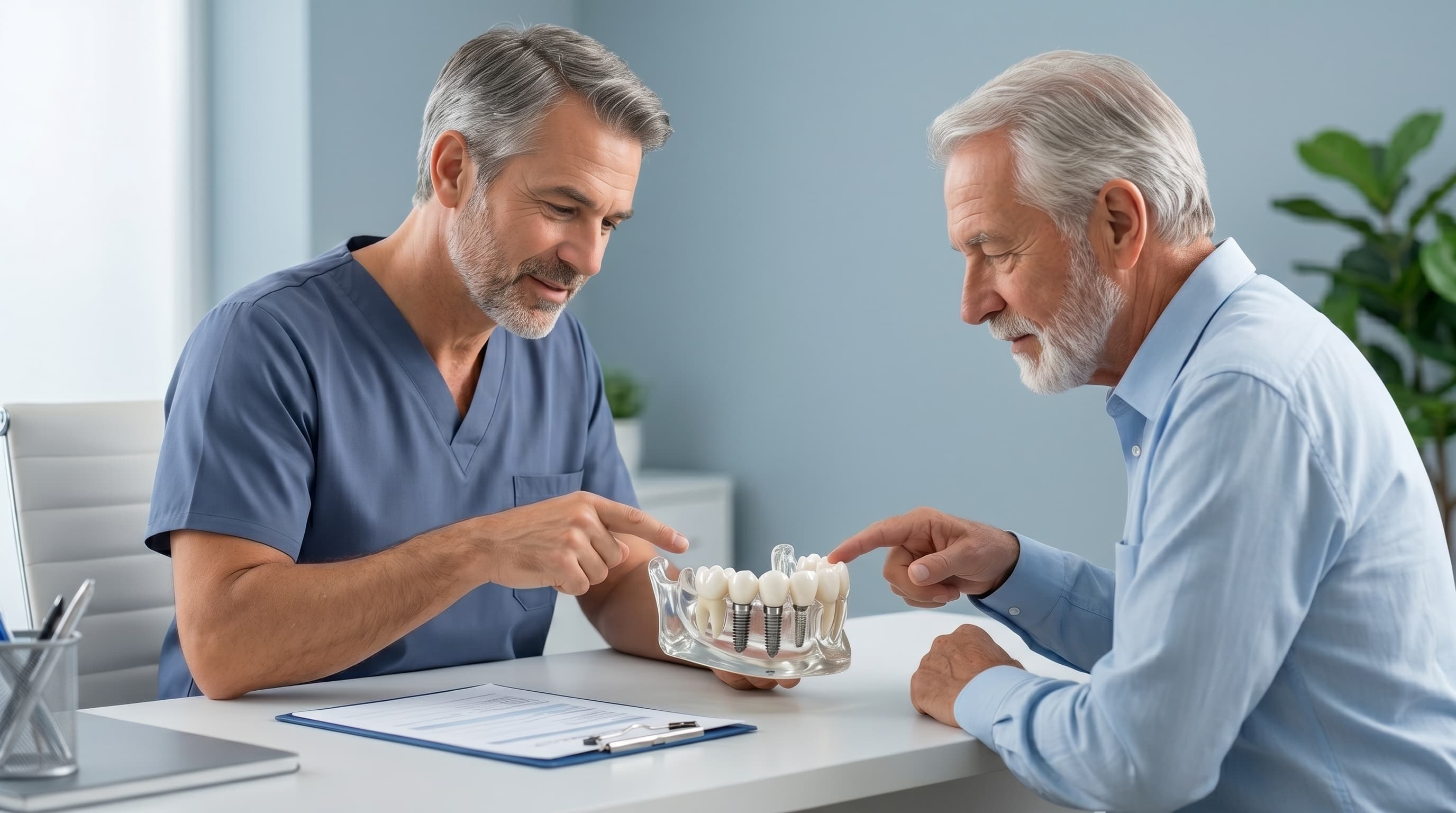 Dentist Showing Patient iCAT 3D Jaw Scan on Monitor