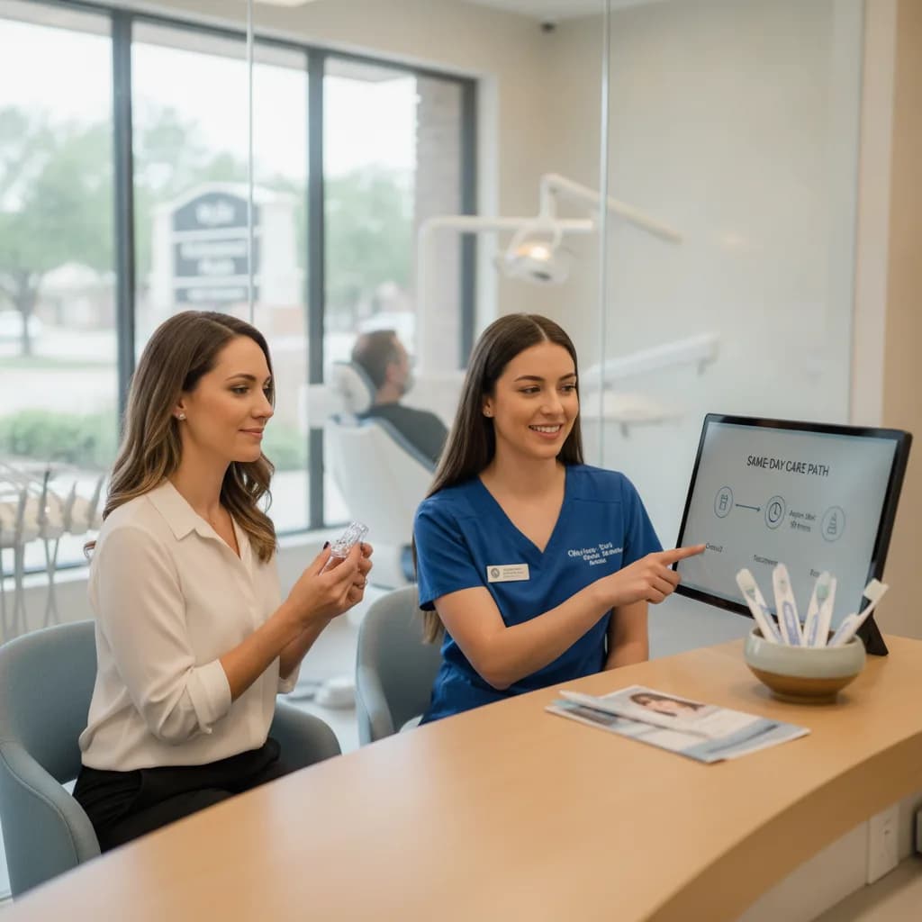 Urgent Dental Care Dentist Treating Patient in Modern Office